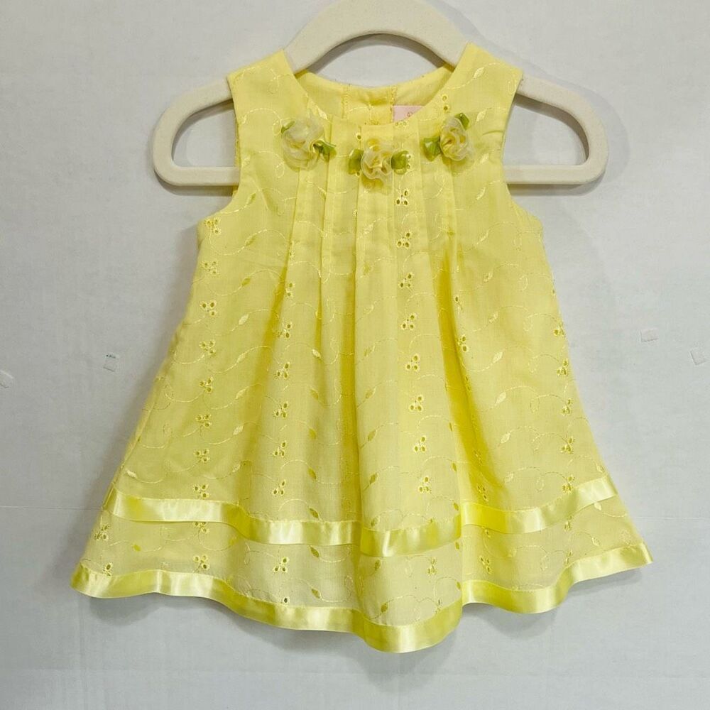 Jenny & Me Yellow Eyelet Dress Sz 6-9m EUC